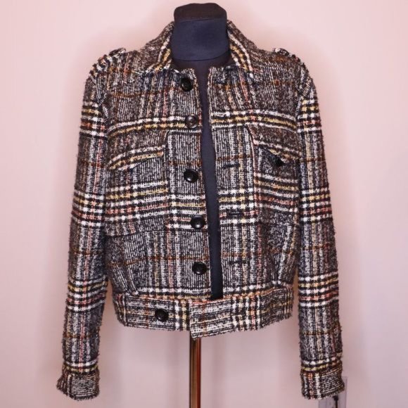 Free People Slouchy Eisenhower Plaid Cropped Jacket Sz S - Picture 2 of 7